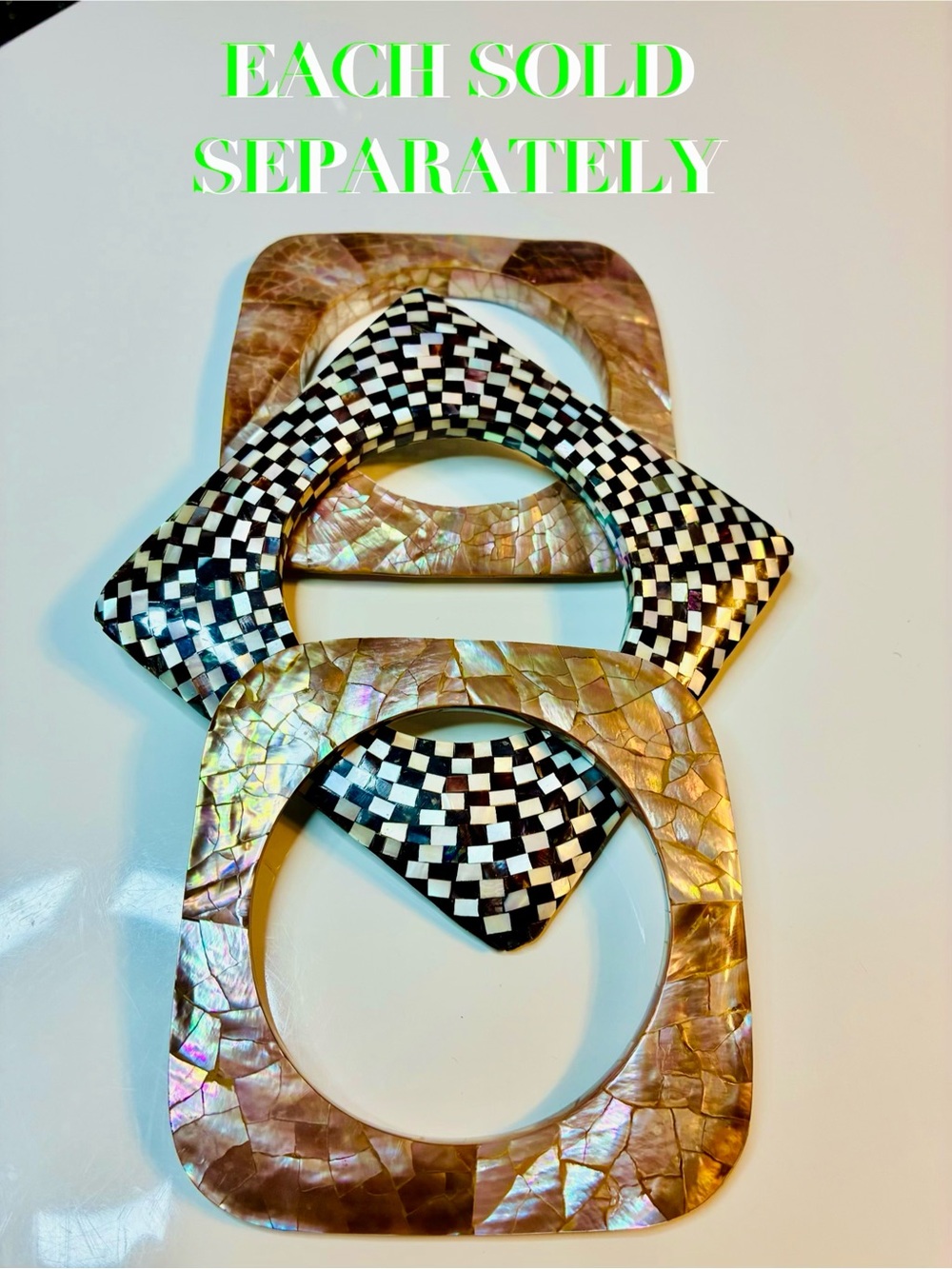 VTG NORDSTROM 80s ABALONE GEOMETRIC STACKABLE BOLD LUX BANGLES - BLACK AND WHITE